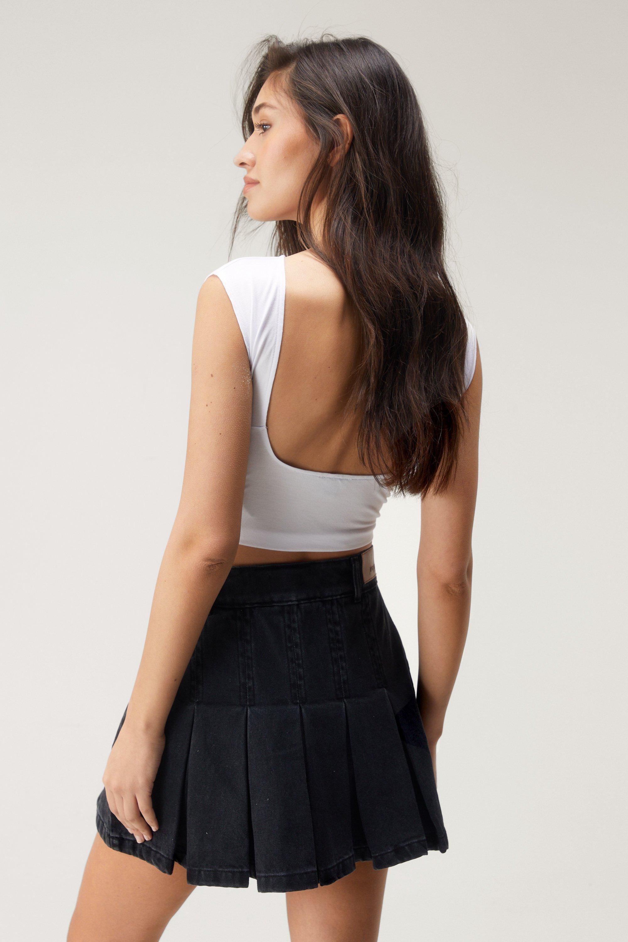 Pleated denim best sale mini skirt